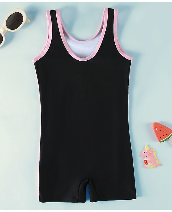 Pine Active Sleeveless Text Printed Legged Swimsuit - Black