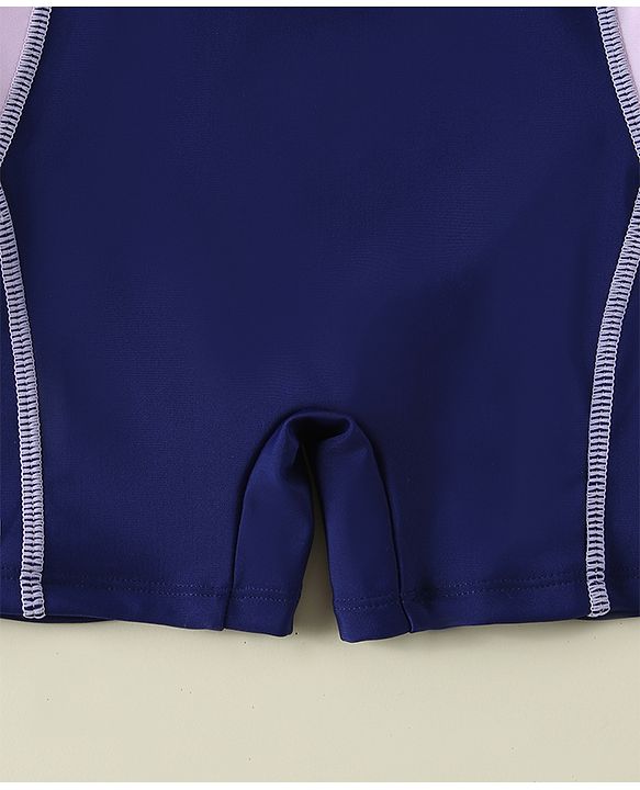 Pine Active Raglan Half Sleeves Floral Printed Legged Swimsuit - Navy Blue