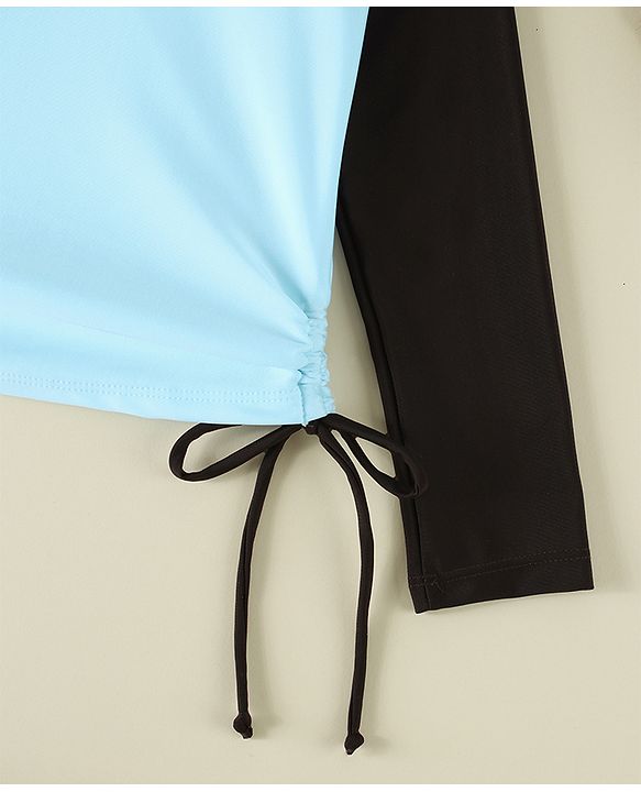 Pine Active Raglan Full Sleeves Text Printed Two Piece Swimsuit - Light Blue