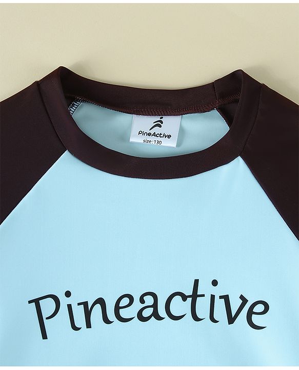 Pine Active Raglan Full Sleeves Text Printed Two Piece Swimsuit - Light Blue
