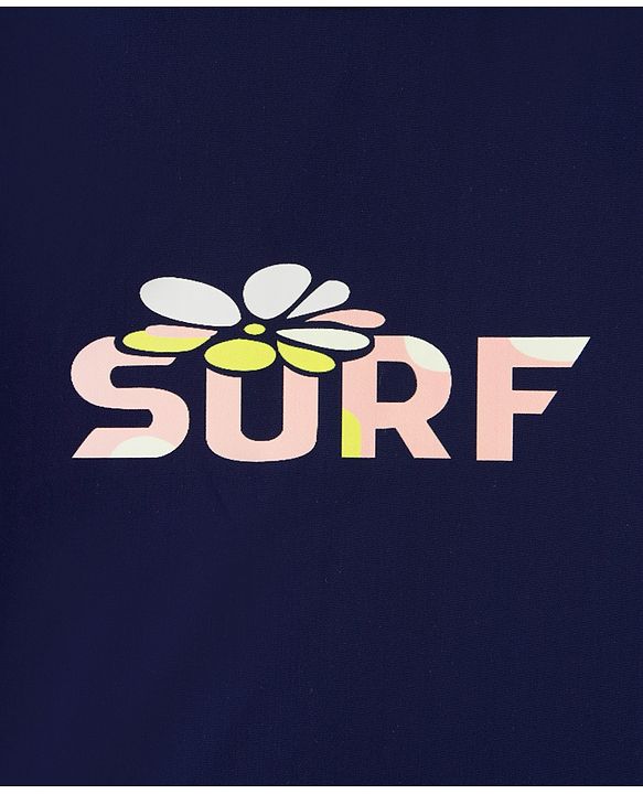 Pine Active Raglan Half Sleeves Surf Printed Two Piece Swimsuit - Navy Blue