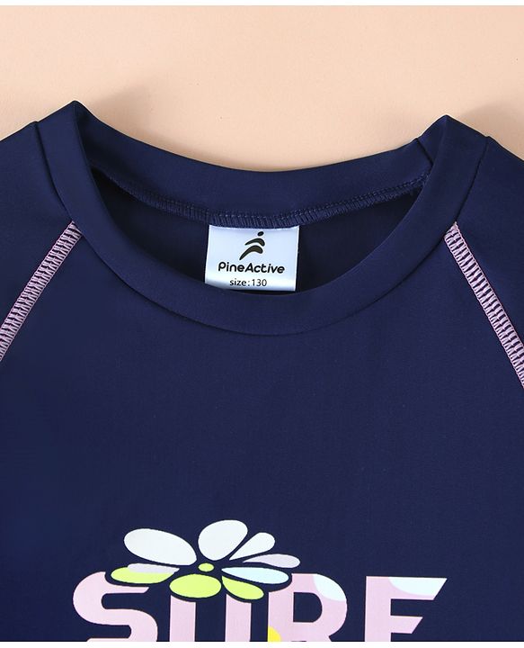 Pine Active Raglan Half Sleeves Surf Printed Two Piece Swimsuit - Navy Blue