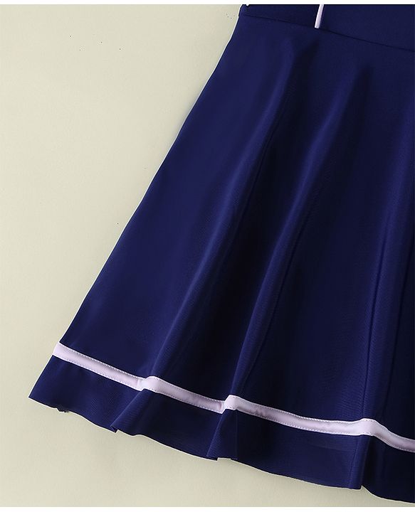 Pine Kids Half Raglan Sleeves Solid Color Frock Swimsuit - Navy Blue