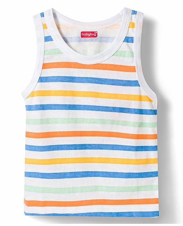 Babyhug Single Jersey 100% Cotton Dino & Star Printed Sleeveless Sandos Pack of 3 - Multicolour