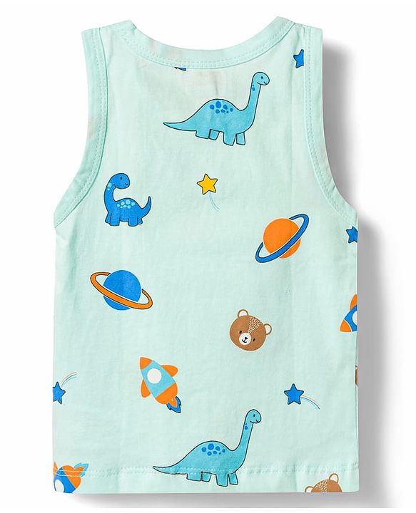 Babyhug Single Jersey 100% Cotton Dino & Star Printed Sleeveless Sandos Pack of 3 - Multicolour