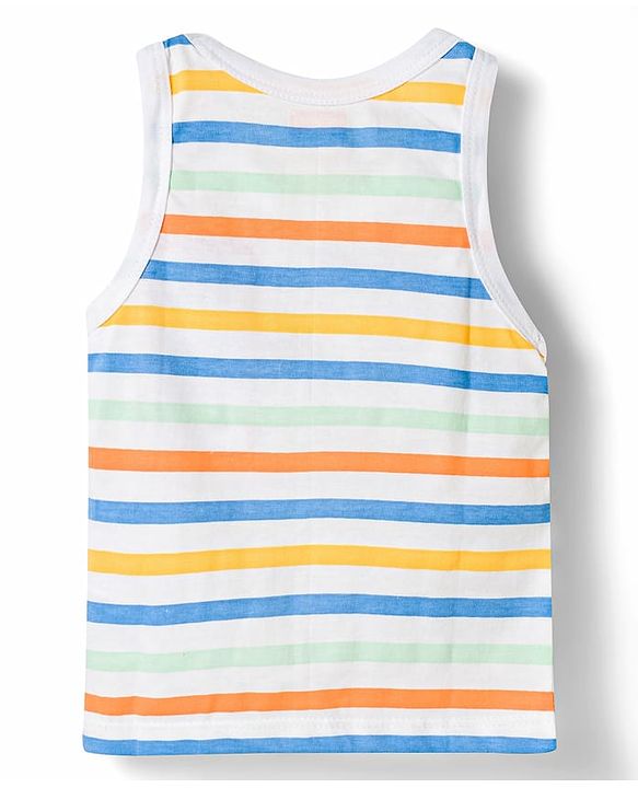 Babyhug Single Jersey 100% Cotton Dino & Star Printed Sleeveless Sandos Pack of 3 - Multicolour