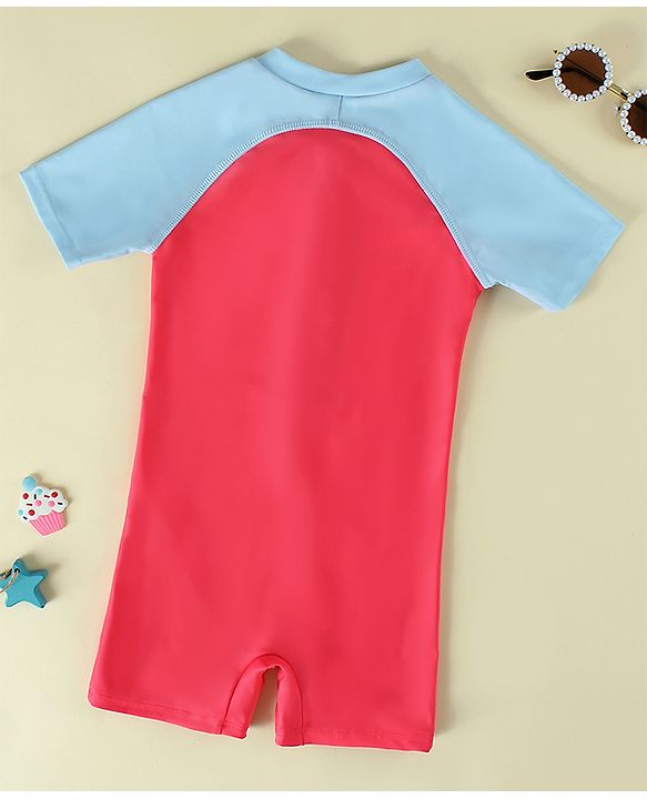 Pine Active Half Sleeves Cut N Sew Solid Legged Swimsuit - Fuchsia