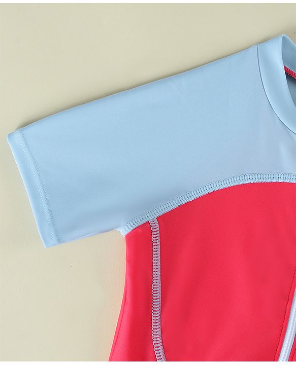 Pine Active Half Sleeves Cut N Sew Solid Legged Swimsuit - Fuchsia