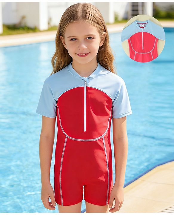 Pine Active Half Sleeves Cut N Sew Solid Legged Swimsuit - Fuchsia