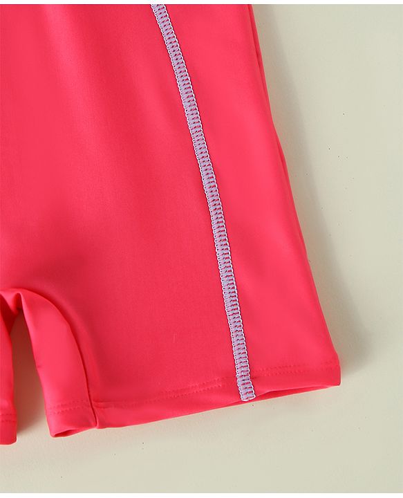 Pine Active Half Sleeves Cut N Sew Solid Legged Swimsuit - Fuchsia