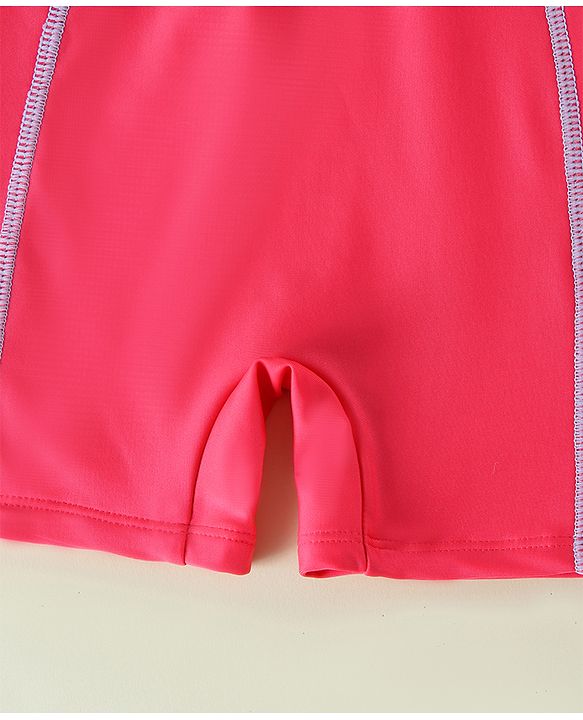 Pine Active Half Sleeves Cut N Sew Solid Legged Swimsuit - Fuchsia