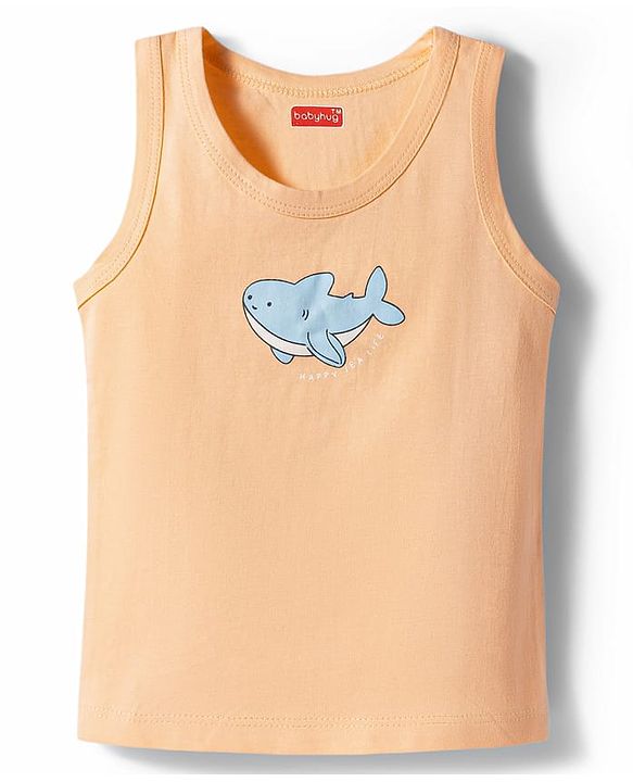 Babyhug 100% Cotton Knit Sleeveless Striped & Sea Life Printed Sando Vests Pack Of 3 - Multicolor
