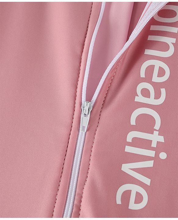Pine Active Raglan Full Sleeves Text Printed Legged Swimsuit - Pink