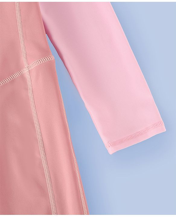 Pine Active Raglan Full Sleeves Text Printed Legged Swimsuit - Pink