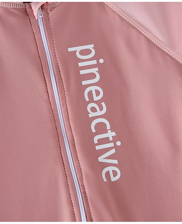 Pine Active Raglan Full Sleeves Text Printed Legged Swimsuit - Pink