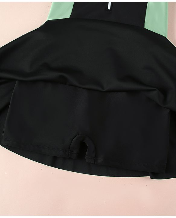 Pine Kids Raglan Half Sleeves Text Printed Frock Swimsuit - Black