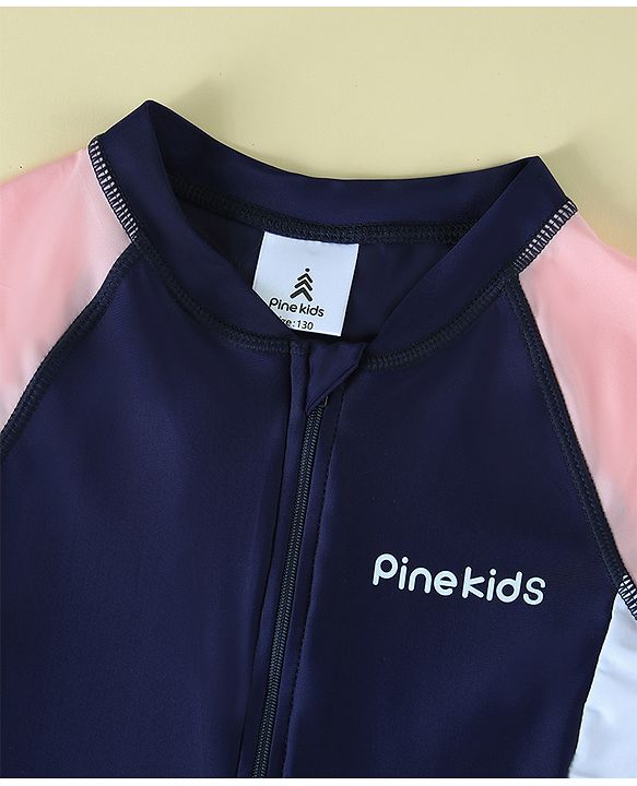 Pine Kids Raglan Half Sleeves Cut N Sew Legged Swimsuit - Navy Blue