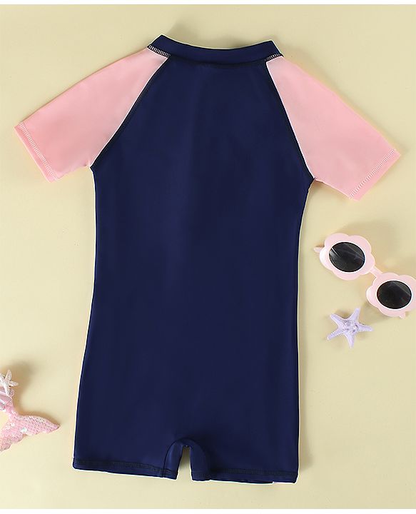 Pine Kids Raglan Half Sleeves Cut N Sew Legged Swimsuit - Navy Blue