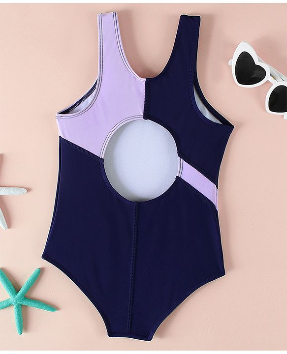 Pine Kids Sleeveless Solid V Cut Swimsuit - Navy Blue