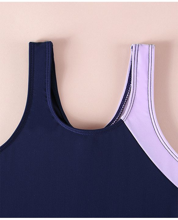 Pine Kids Sleeveless Solid V Cut Swimsuit - Navy Blue
