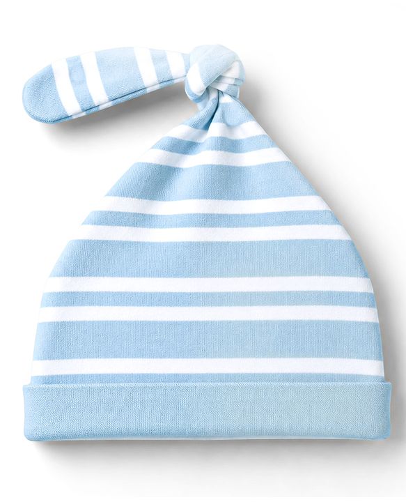 Babyhug 100% Cotton Interlock Knit Half Sleeves Striped Onesies & Cap With Sea Life Theme - Light Blue