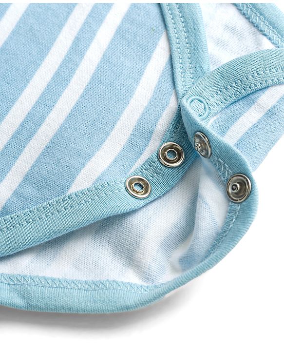 Babyhug 100% Cotton Interlock Knit Half Sleeves Striped Onesies & Cap With Sea Life Theme - Light Blue