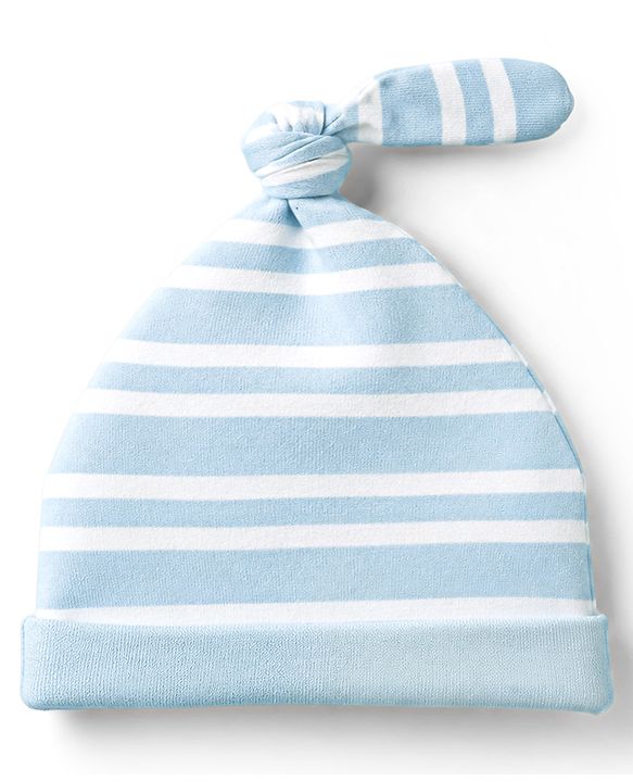 Babyhug 100% Cotton Interlock Knit Half Sleeves Striped Onesies & Cap With Sea Life Theme - Light Blue