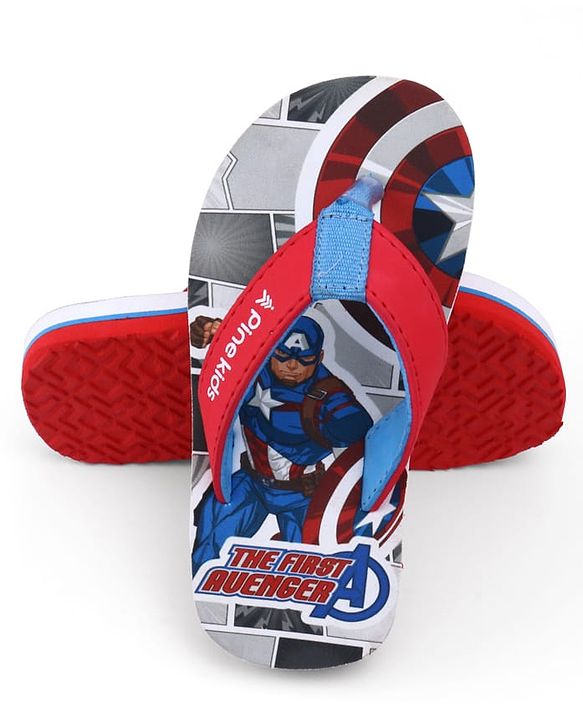 Pine Kids Marvel Slip On Flip Flops with Captain America Print - Red