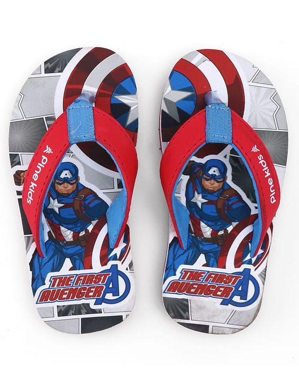 Pine Kids Marvel Slip On Flip Flops with Captain America Print - Red