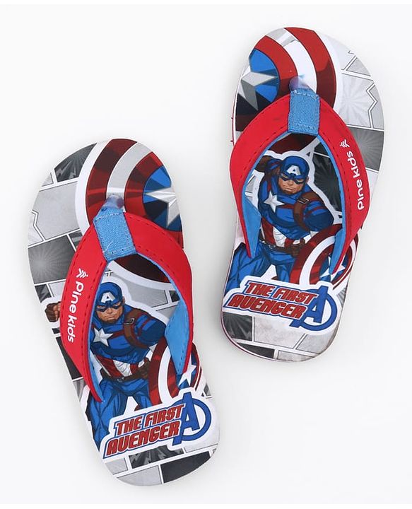 Pine Kids Marvel Slip On Flip Flops with Captain America Print - Red