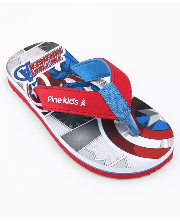 Pine Kids Marvel Slip On Flip Flops with Captain America Print - Red