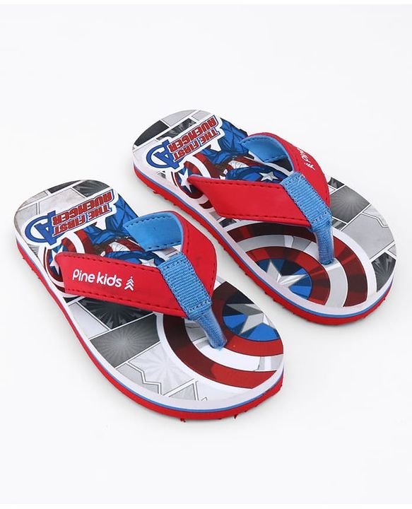 Pine Kids Marvel Slip On Flip Flops with Captain America Print - Red