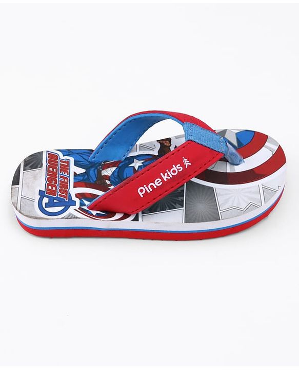 Pine Kids Marvel Slip On Flip Flops with Captain America Print - Red