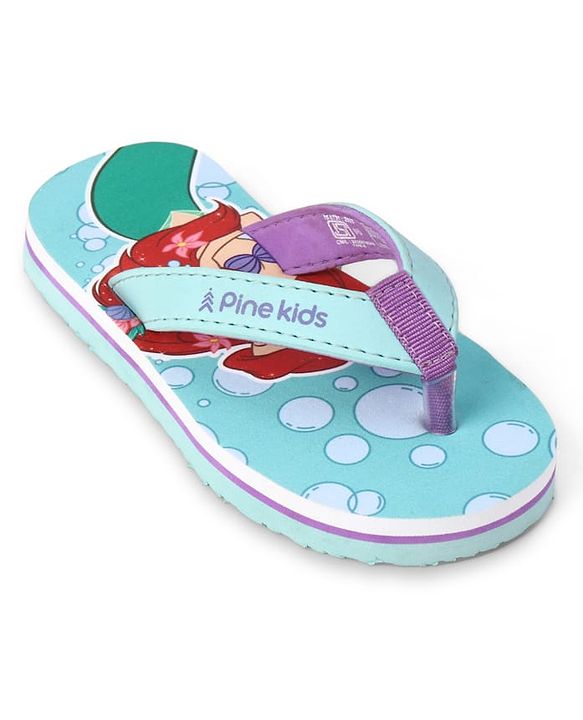 Pine Kids Disney Slip On Flip Flops With Ariel Graphic - Blue & Green