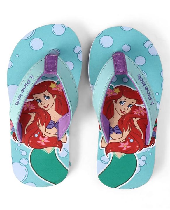 Pine Kids Disney Slip On Flip Flops With Ariel Graphic - Blue & Green