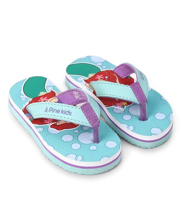 Pine Kids Disney Slip On Flip Flops With Ariel Graphic - Blue & Green