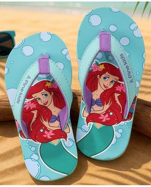 Pine Kids Disney Slip On Flip Flops With Ariel Graphic - Blue & Green