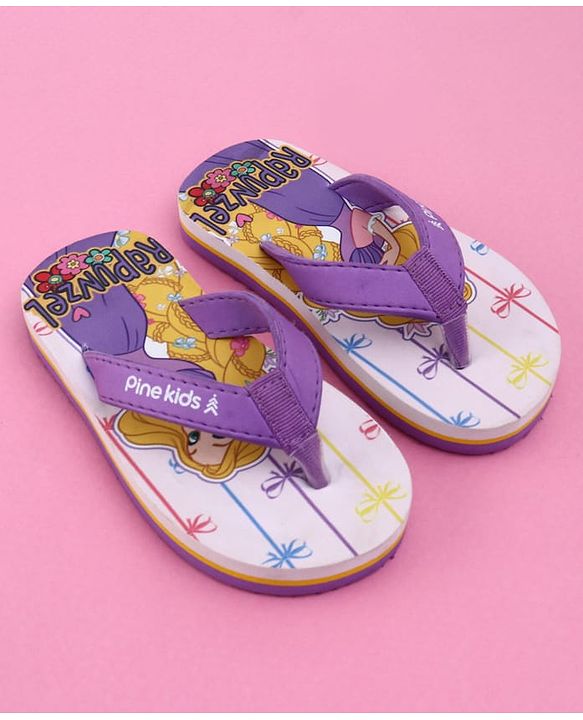 Pine Kids Disney Slip On Flip Flops with Rapunzel Print - Purple