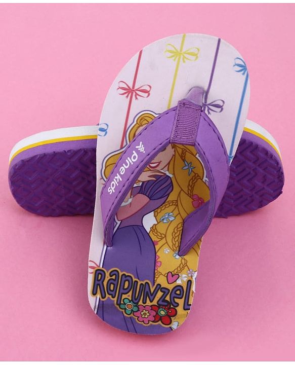 Pine Kids Disney Slip On Flip Flops with Rapunzel Print - Purple