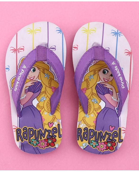 Pine Kids Disney Slip On Flip Flops with Rapunzel Print - Purple