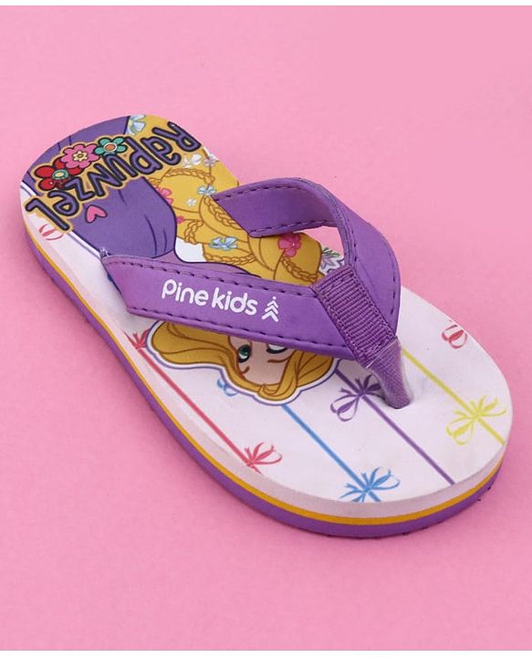 Pine Kids Disney Slip On Flip Flops with Rapunzel Print - Purple