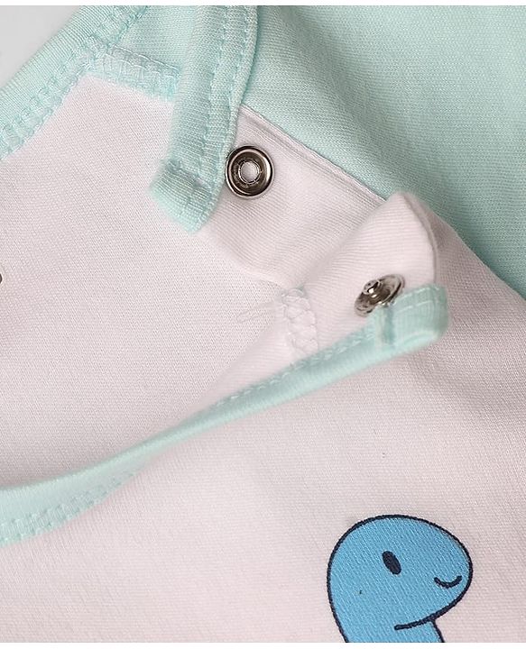 Babyhug 100% Cotton Interlock Knit Half Sleeves Onesie & Diaper Legging With Dino & Rocket Print - Multicolor