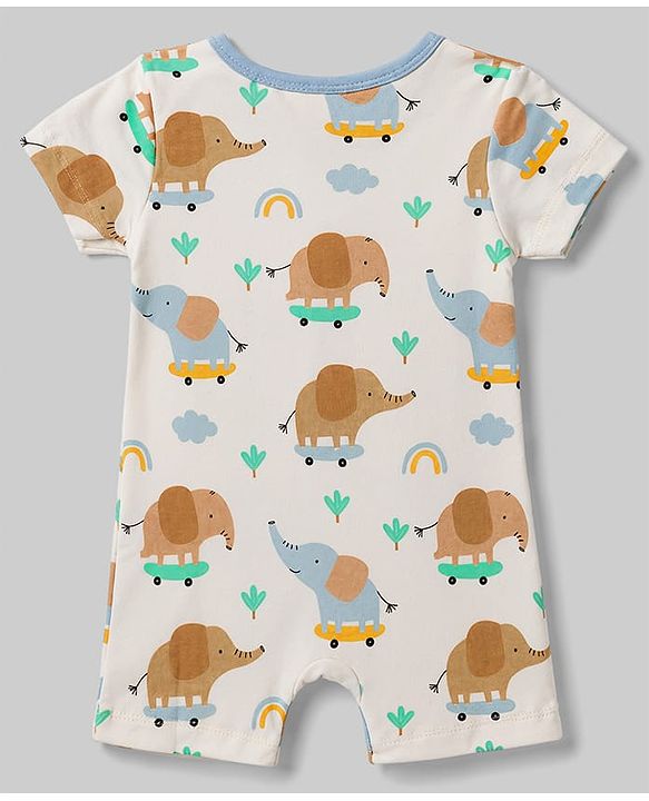 Babyhug 100% Cotton Interlock Knit Half Sleeves Romper With Animal Print Pack of 2 - Multicolor