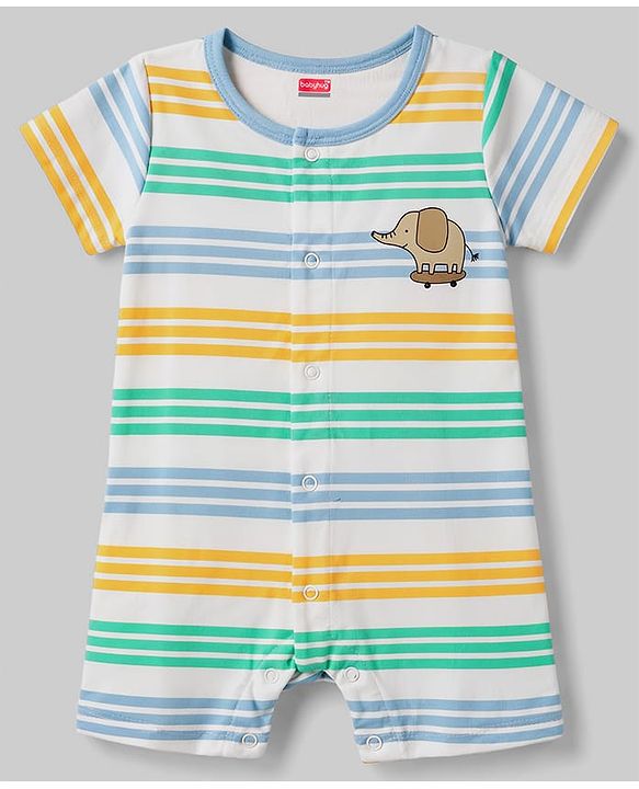 Babyhug 100% Cotton Interlock Knit Half Sleeves Romper With Animal Print Pack of 2 - Multicolor