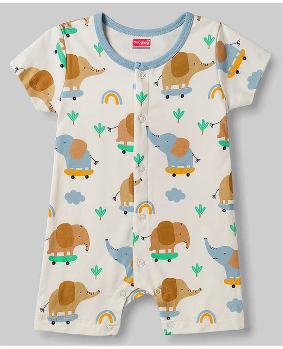 Babyhug 100% Cotton Interlock Knit Half Sleeves Romper With Animal Print Pack of 2 - Multicolor