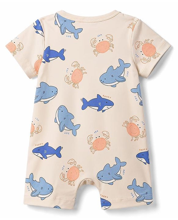 Babyhug 100% Cotton Interlock Knit Half Sleeves Romper With Sea Life Print Pack of 2 - Multicolor