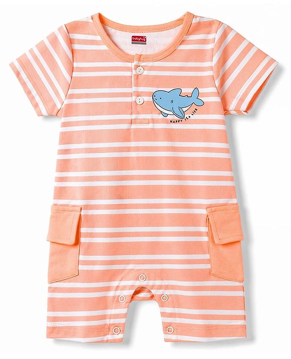 Babyhug 100% Cotton Interlock Knit Half Sleeves Romper With Sea Life Print Pack of 2 - Multicolor