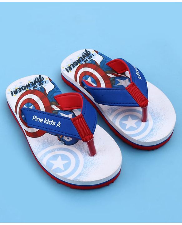 Pine Kids Marvel Slip On Flip Flops with Captain America Print - Blue