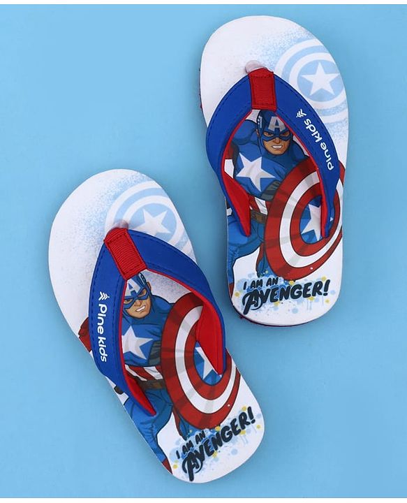 Pine Kids Marvel Slip On Flip Flops with Captain America Print - Blue