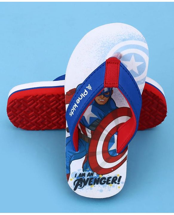 Pine Kids Marvel Slip On Flip Flops with Captain America Print - Blue